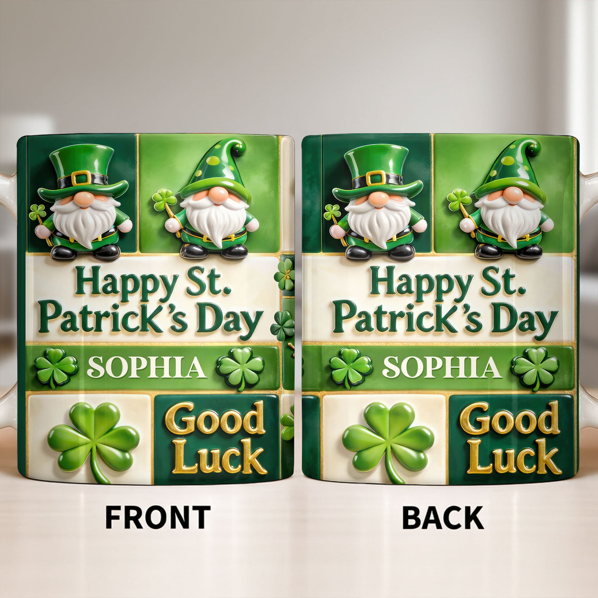 Happy St. Patrick's Day Good Luck Gnomes and Shamrocks