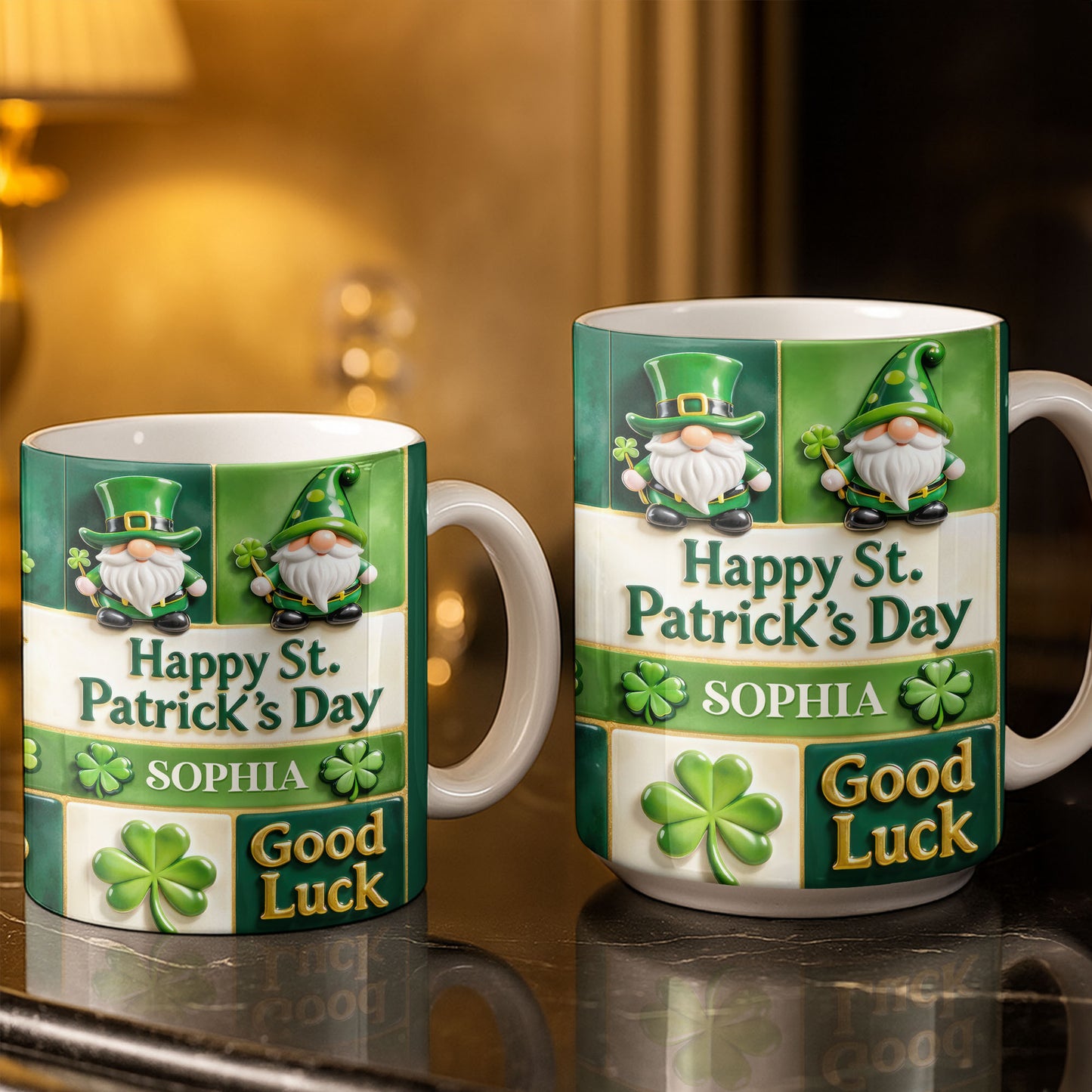 Happy St. Patrick's Day Good Luck Gnomes and Shamrocks