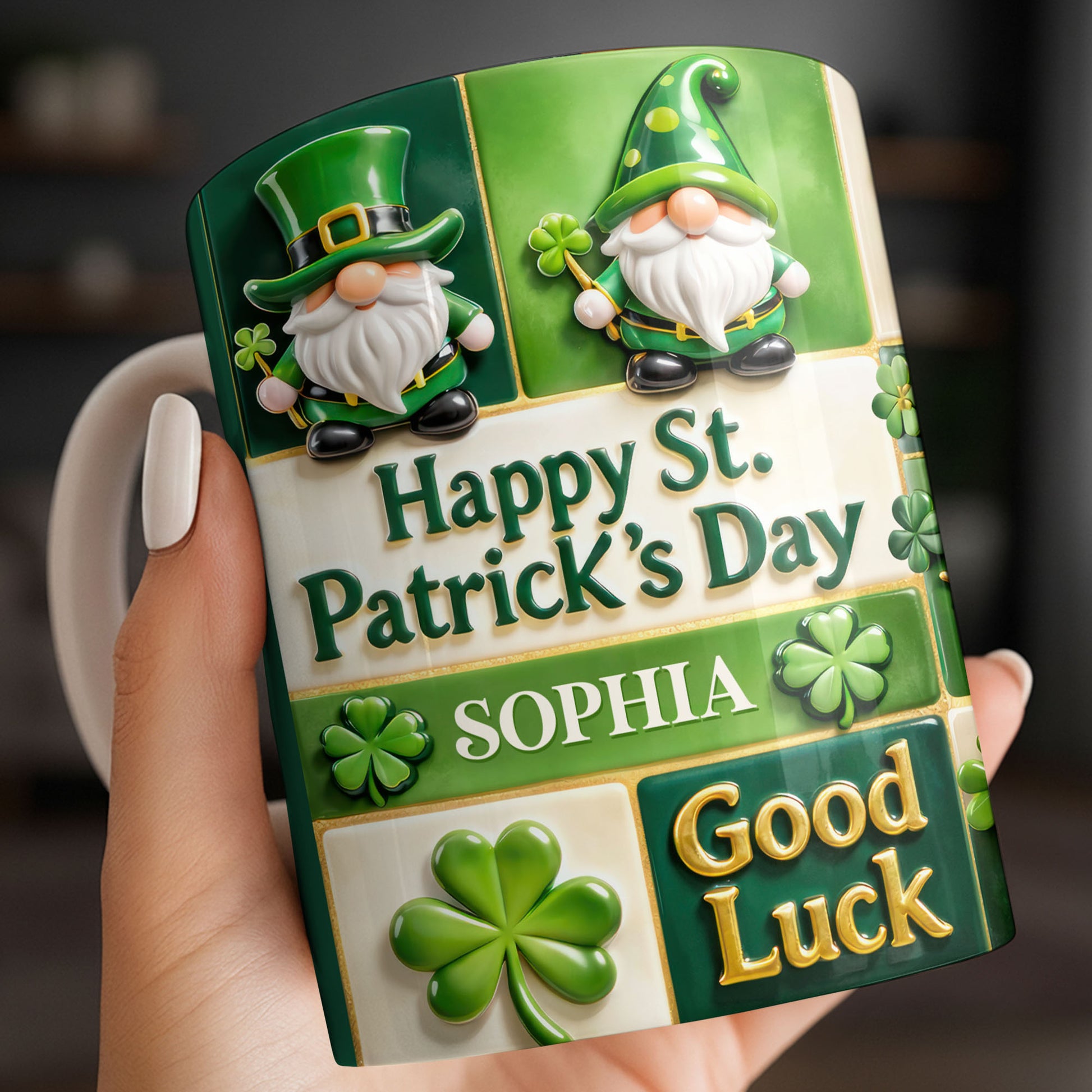 Happy St. Patrick's Day Good Luck Gnomes and Shamrocks