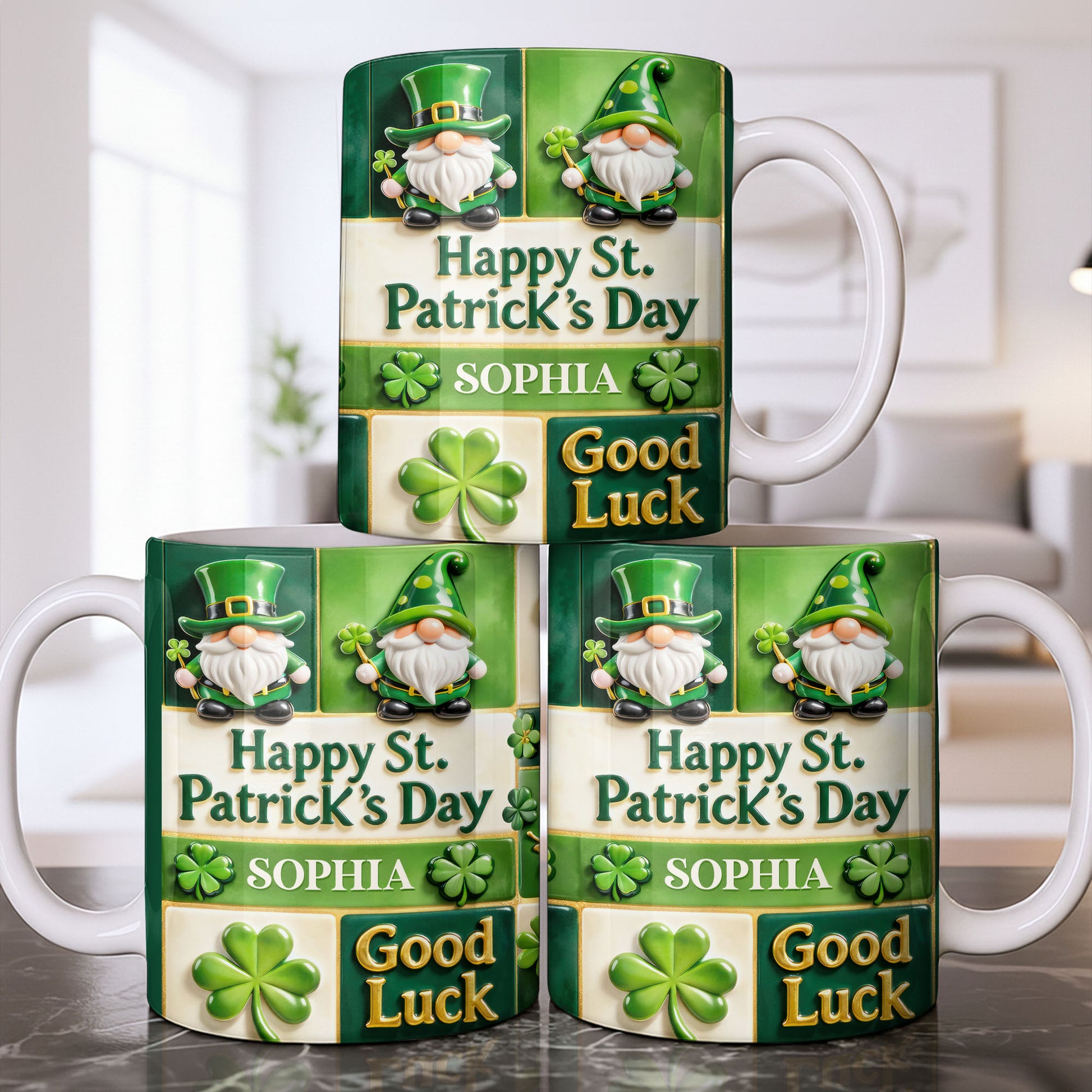 Happy St. Patrick's Day Good Luck Gnomes and Shamrocks