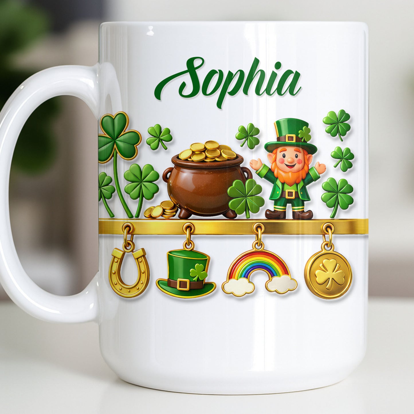 Luck Of The Irish Shamrocks Leprechaun And Gold Coffee Mug