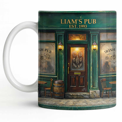 Our Pub Featuring Green Irish Pub Storefront With Barrel And Chairs