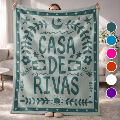 Casa De Personalized Family Name With Moon And Sun - Personalized Custom Blanket - FAM811_BLK