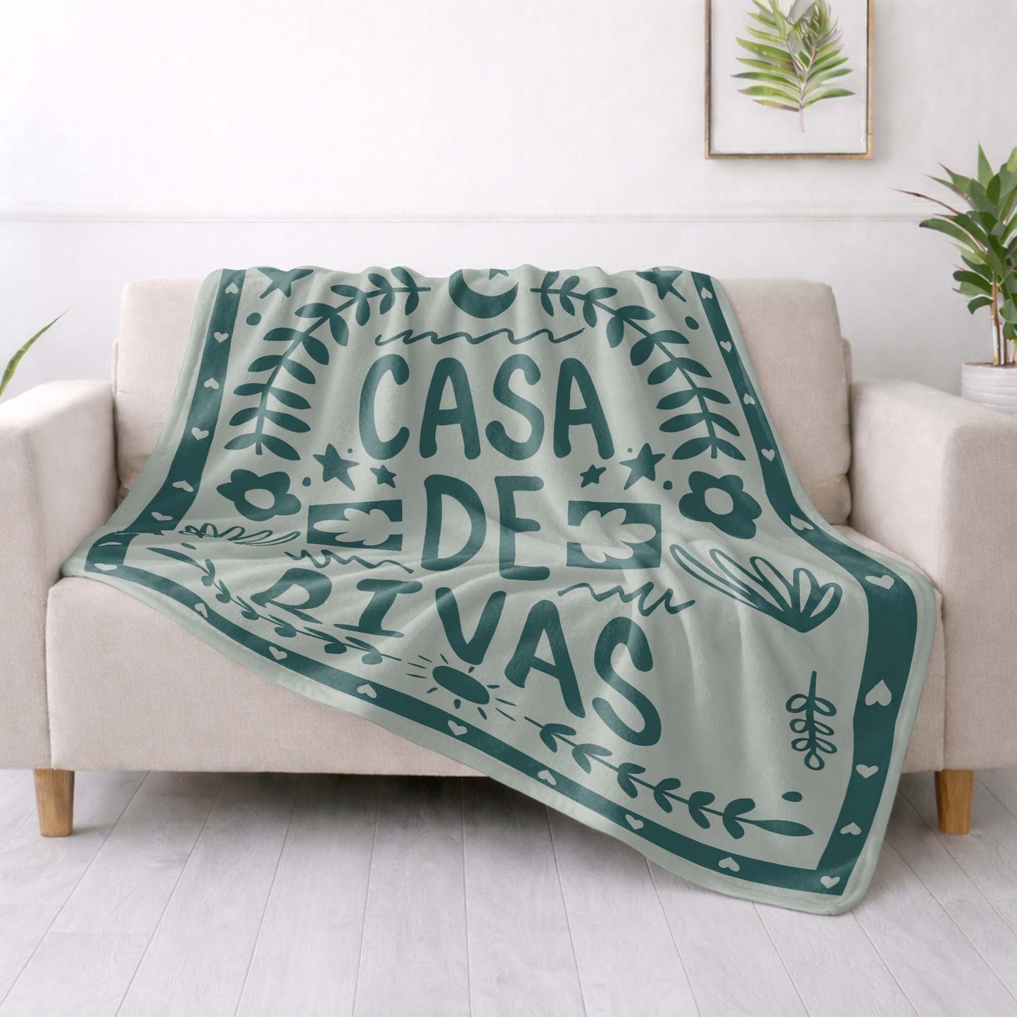 Casa De Personalized Family Name With Moon And Sun - Personalized Custom Blanket - FAM811_BLK