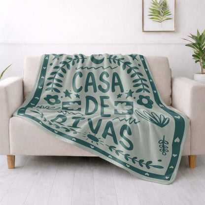 Casa De Personalized Family Name With Moon And Sun - Personalized Custom Blanket - FAM811_BLK
