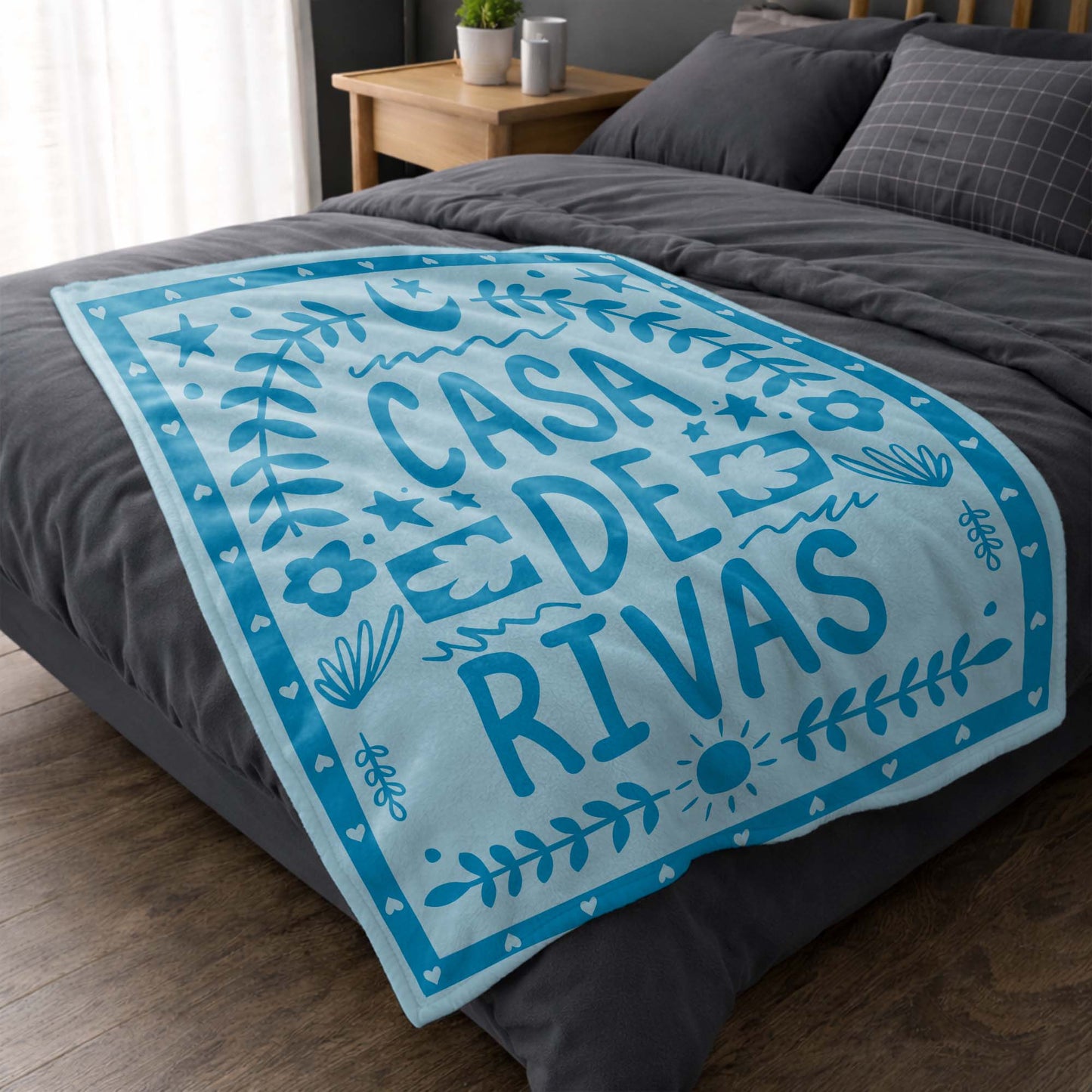 Casa De Personalized Family Name With Moon And Sun - Personalized Custom Blanket - FAM811_BLK