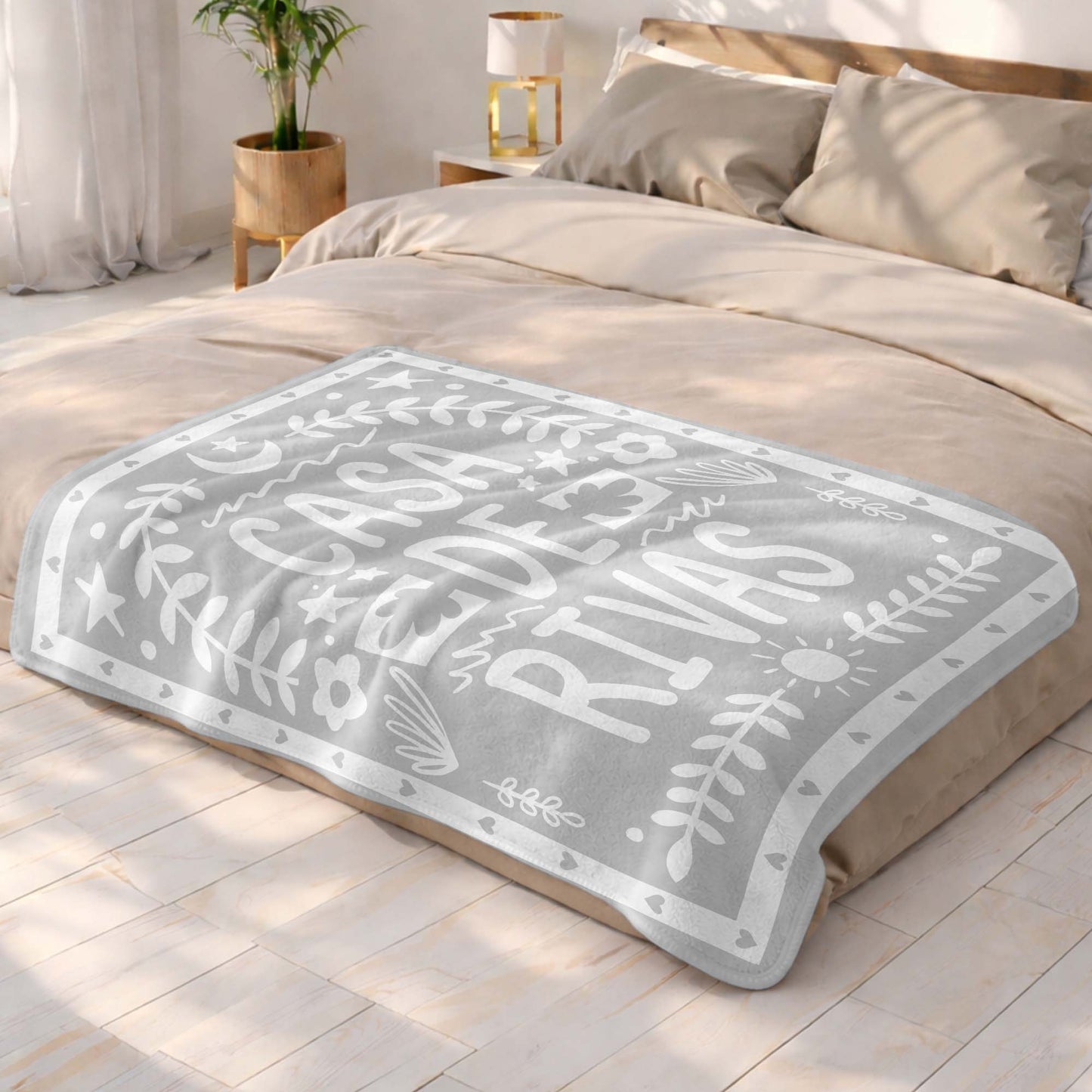 Casa De Personalized Family Name With Moon And Sun - Personalized Custom Blanket - FAM811_BLK