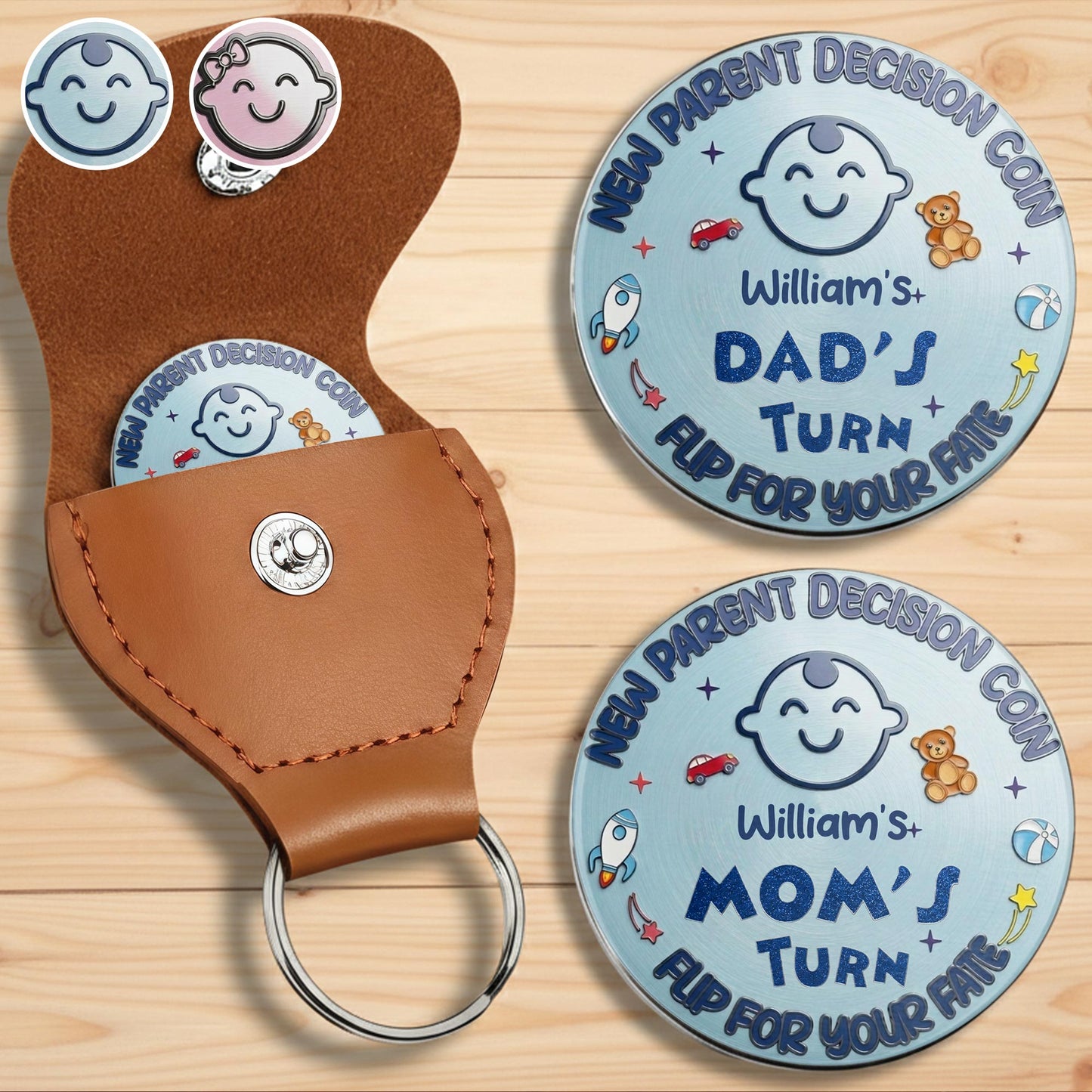 Grandparent Decision Coin Grandpa Turn Baby Icons - Personalized Custom Pocket Hug - FAM825_HTOK