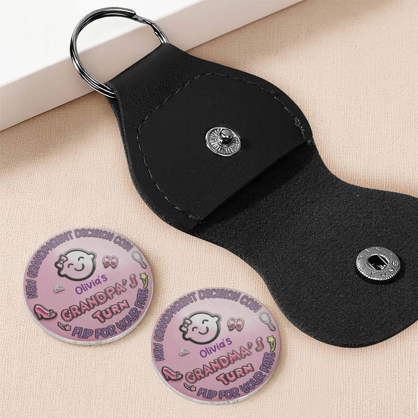 Grandparent Decision Coin Grandpa Turn Baby Icons - Personalized Custom Pocket Hug - FAM825_HTOK