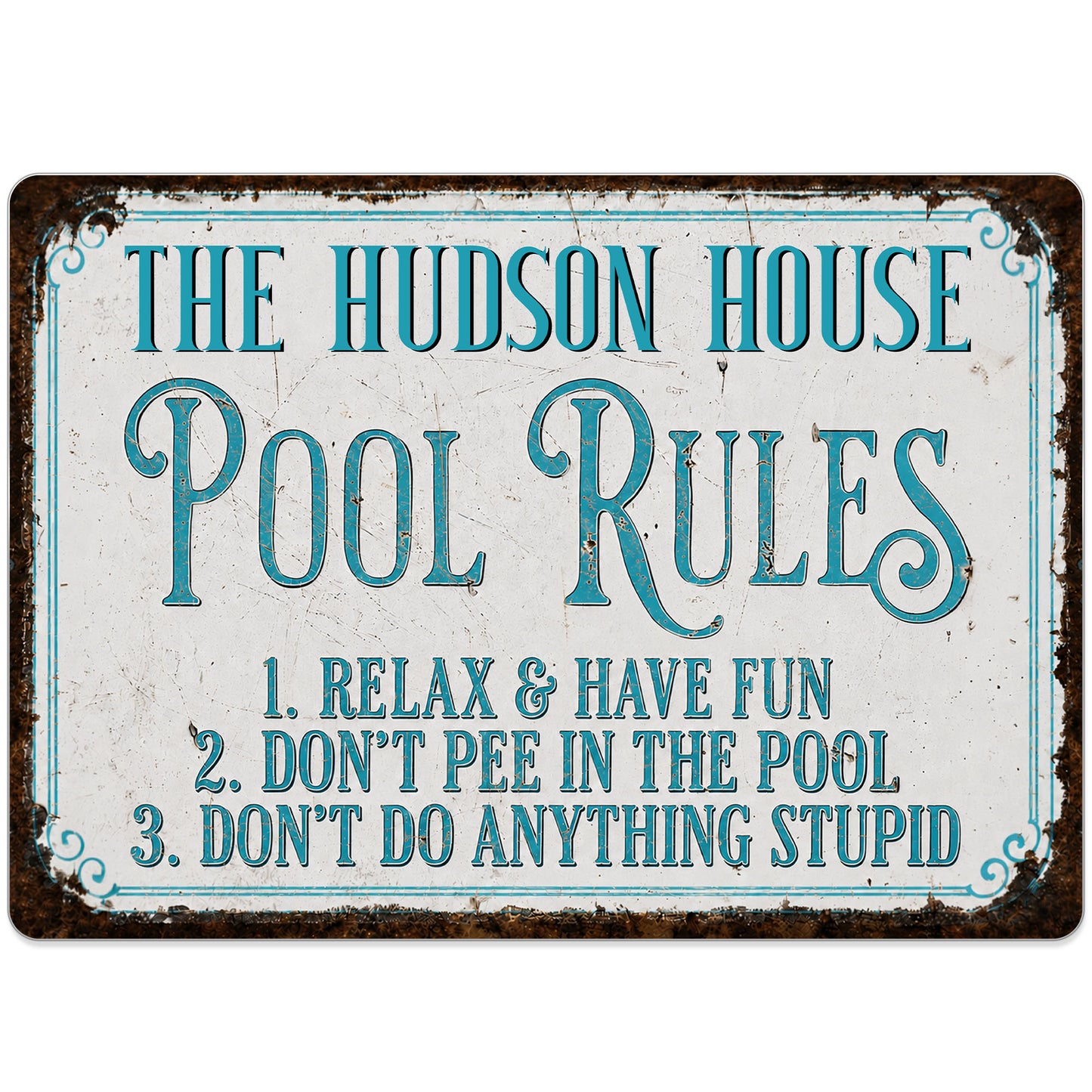 Pool Rules Relax Have Fun Custom Family Name Poolside Sign - Personalized Metal Sign - FAM856_MSIGN