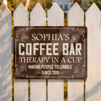 Coffee Bar Therapy In A Cup Making People Tolerable Vintage Grinder - Personalized Metal Sign - FAM861_MSIGN