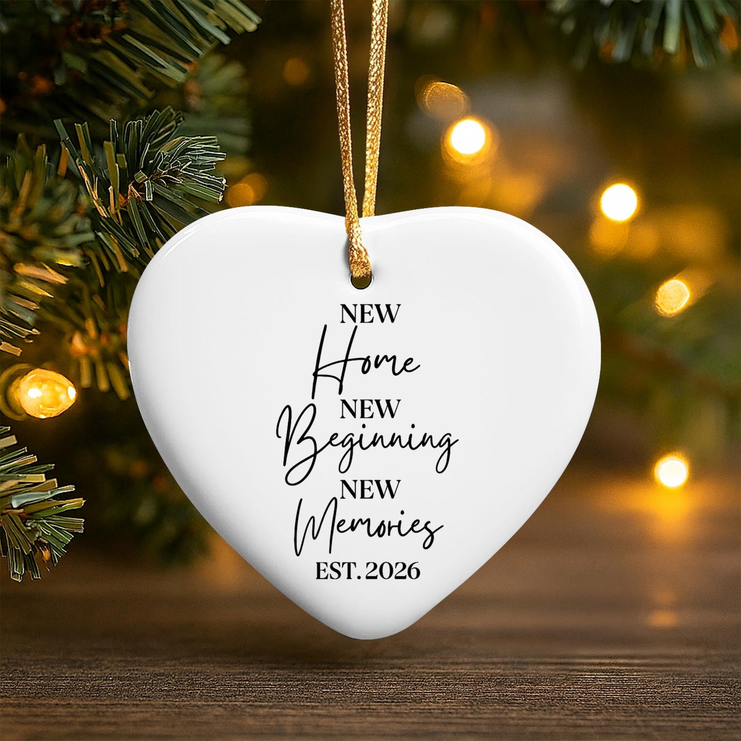 New Home New Beginning New Memories Heart Ornament - Personalized Custom Ceramic Ornament With Heart Shape - FAM881_HCE