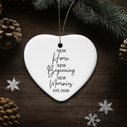 New Home New Beginning New Memories Heart Ornament - Personalized Custom Ceramic Ornament With Heart Shape - FAM881_HCE