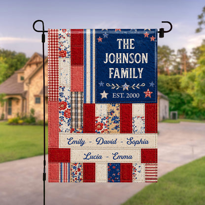 The Family Stars And Stripes Quilt Pattern Floral Flag - Personalized Flag - FAM884_GAF