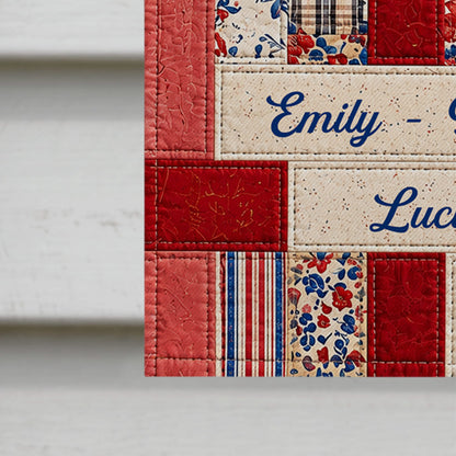 The Family Stars And Stripes Quilt Pattern Floral Flag - Personalized Flag - FAM884_GAF