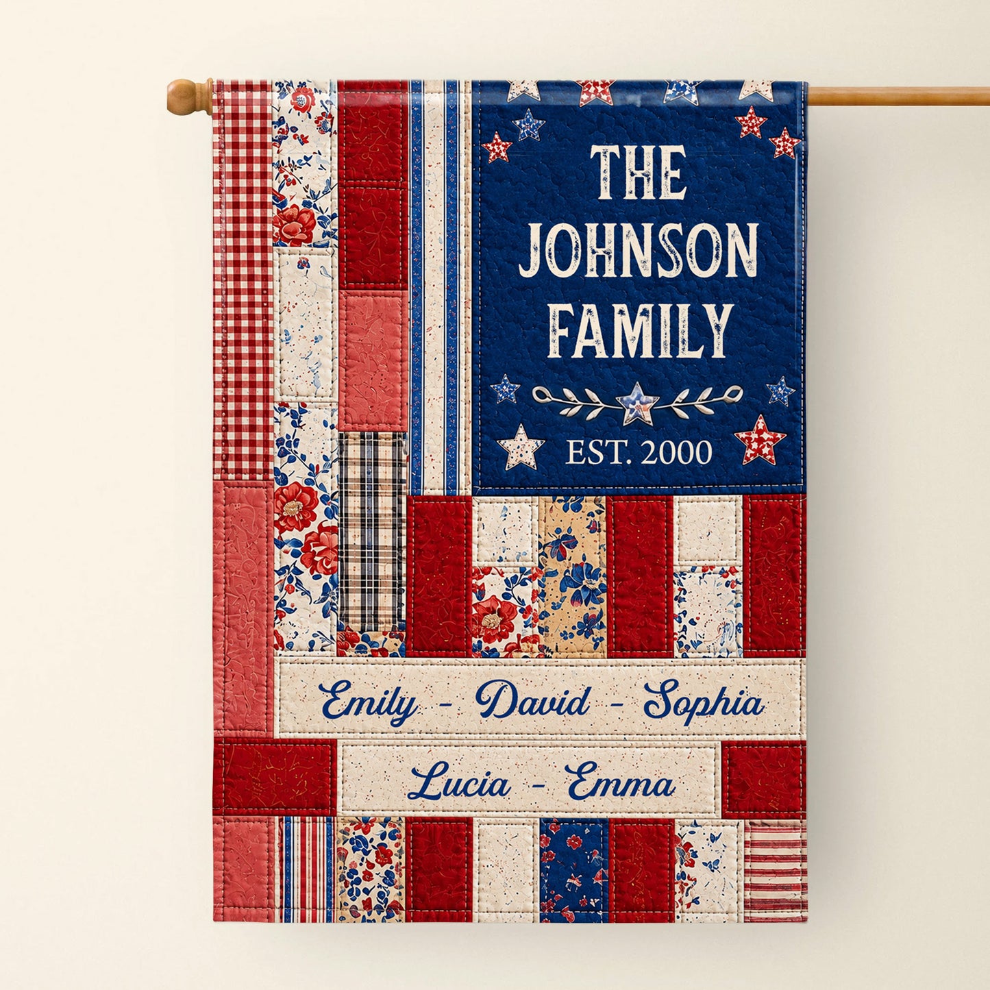 The Family Stars And Stripes Quilt Pattern Floral Flag - Personalized Flag - FAM884_GAF