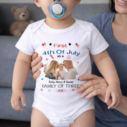 First 4th Of July As A Family Of Three Custom Photo Stars - Personalized Custom Baby Onesie - FAM886_ONES