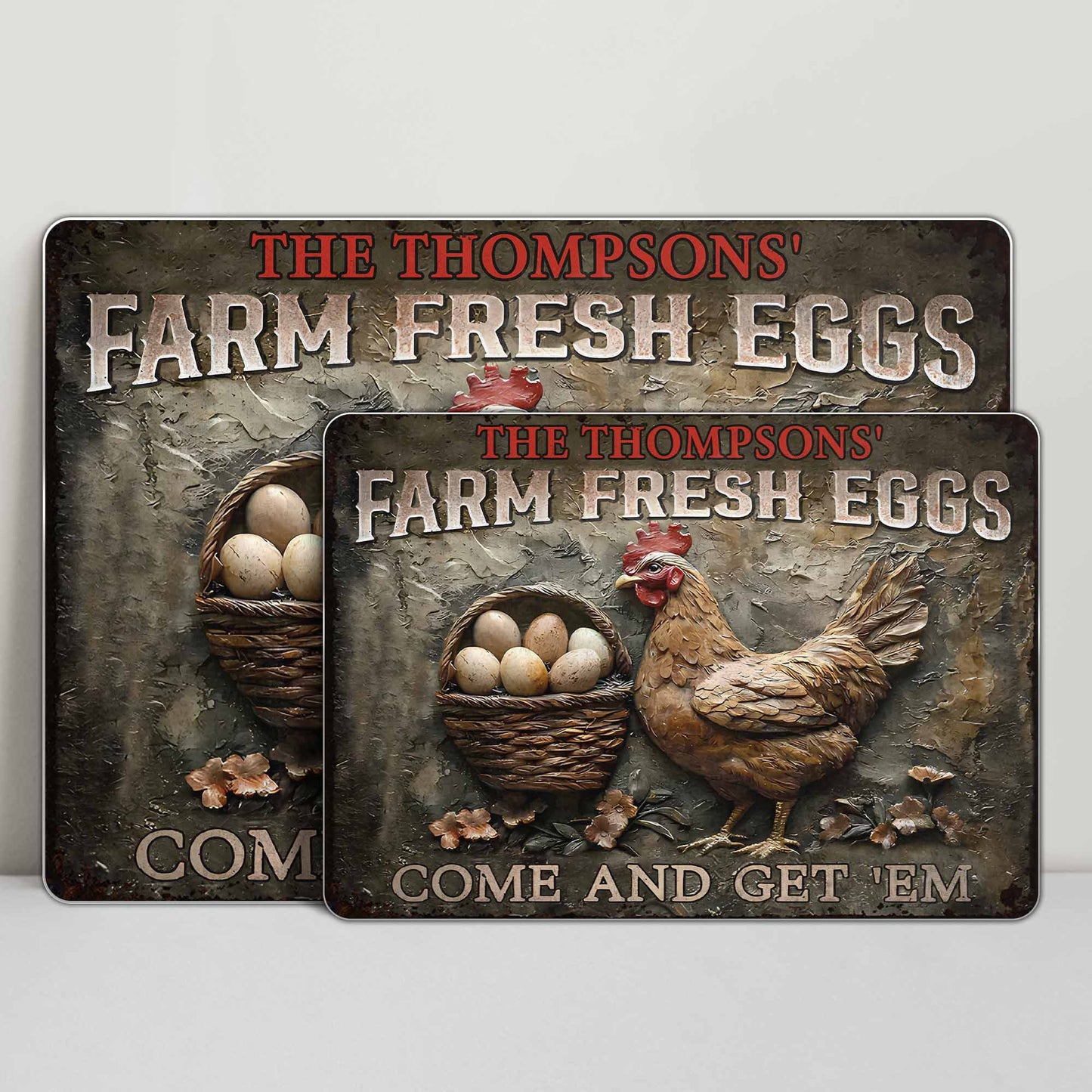 Farm Fresh Eggs Come And Get 'Em With Chicken And Flowers - Personalized Metal Sign - FARM002_MSIGN