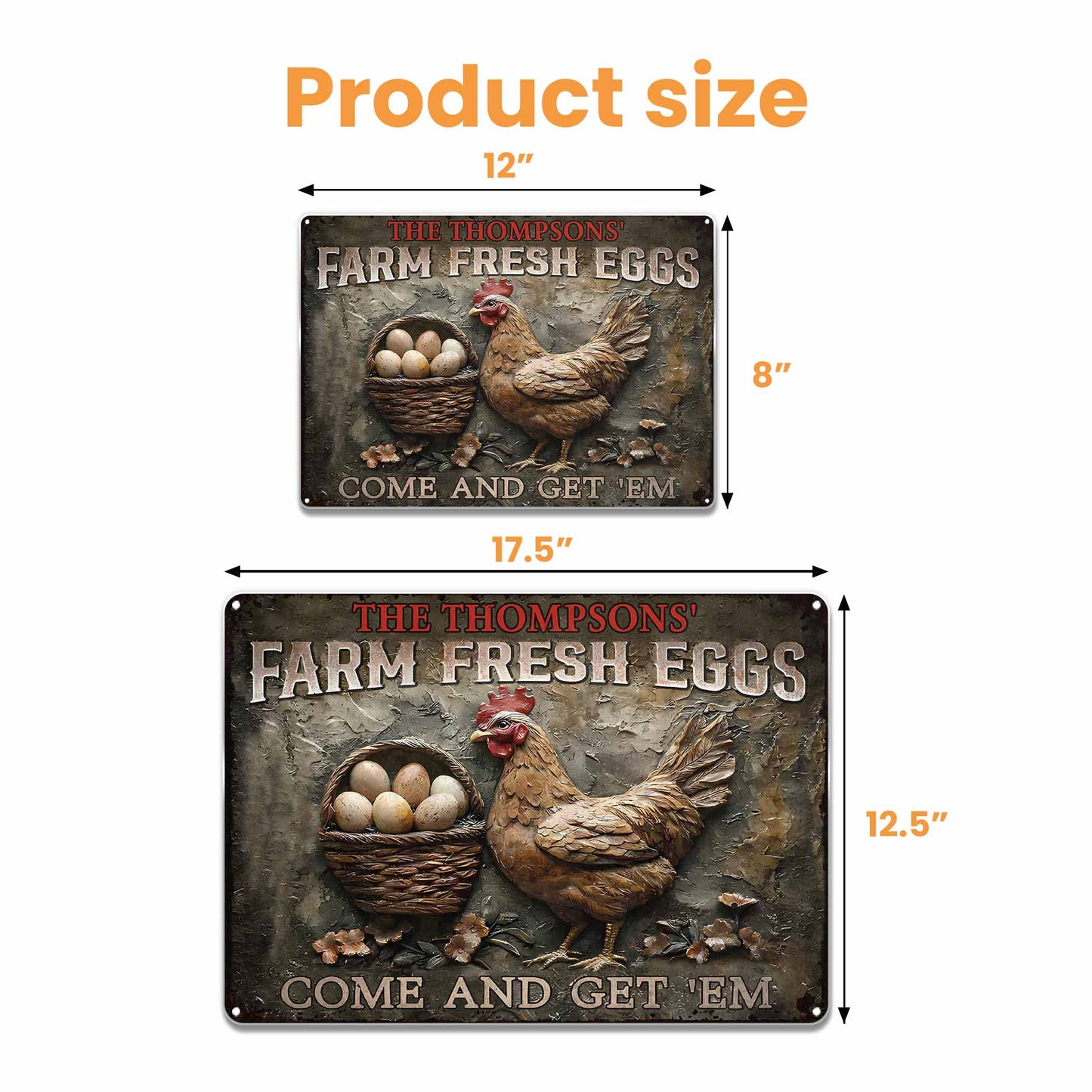 Farm Fresh Eggs Come And Get 'Em With Chicken And Flowers - Personalized Metal Sign - FARM002_MSIGN