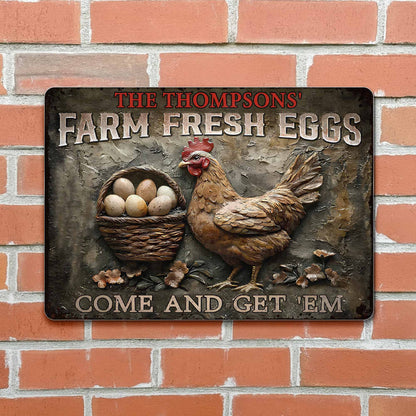 Farm Fresh Eggs Come And Get 'Em With Chicken And Flowers - Personalized Metal Sign - FARM002_MSIGN