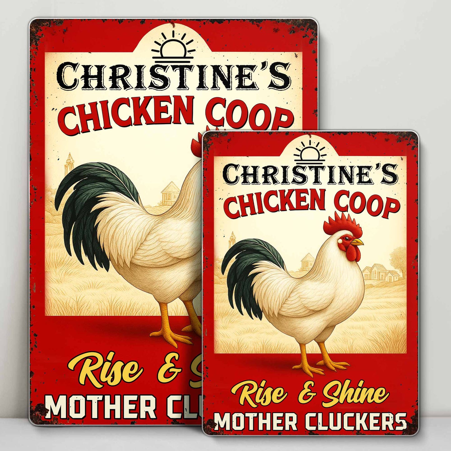 Rise & Shine Mother Cluckers Chicken Coop Sign - Personalized Metal Sign - FARM005_MSIGN