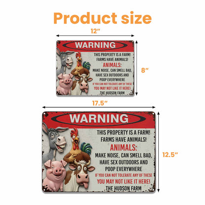 Warning This Property Is A Farm With Farm Animals - Personalized Metal Sign - FARM006_MSIGN
