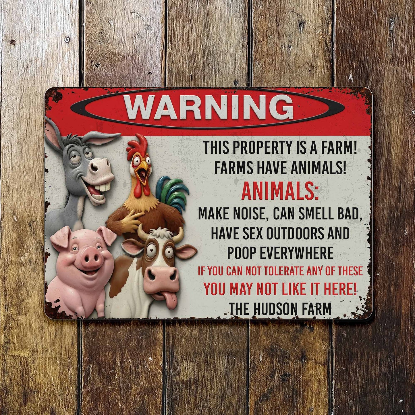 Warning This Property Is A Farm With Farm Animals - Personalized Metal Sign - FARM006_MSIGN