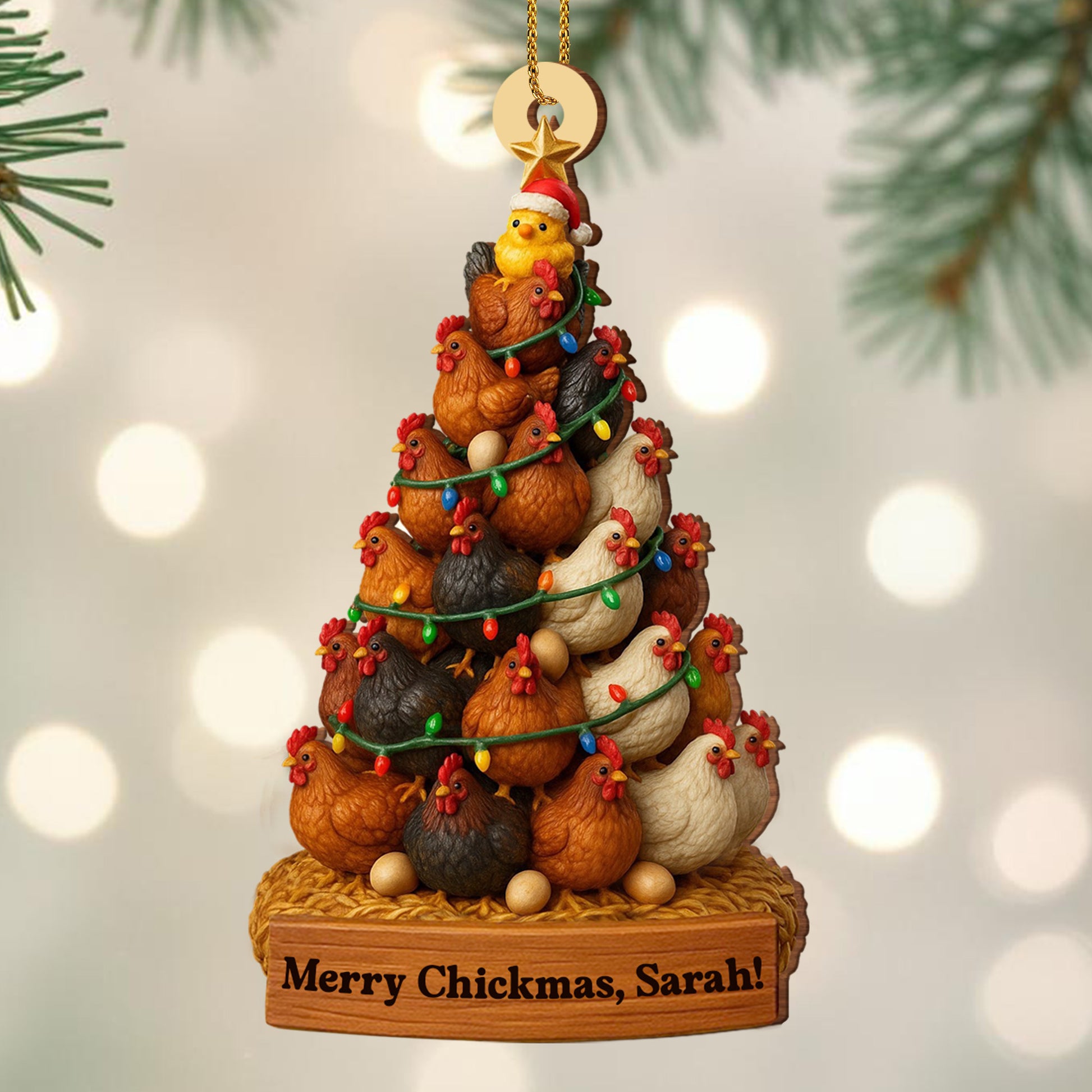 Merry Chickmas, Christmas Chickens Ornament