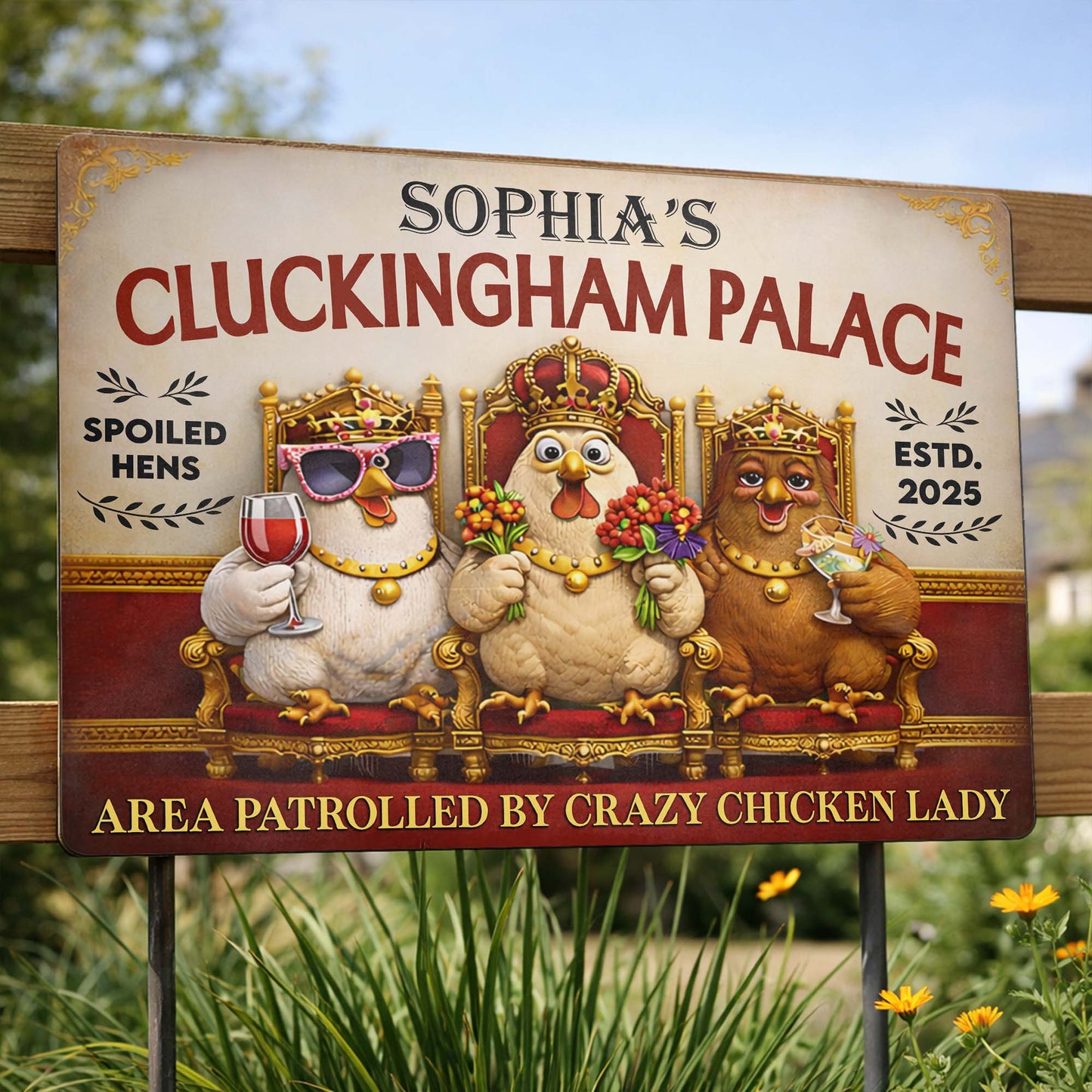 Sophia's Cluckingham Palace, Spoiled Hens, Patrolled by Crazy Chicken Lady