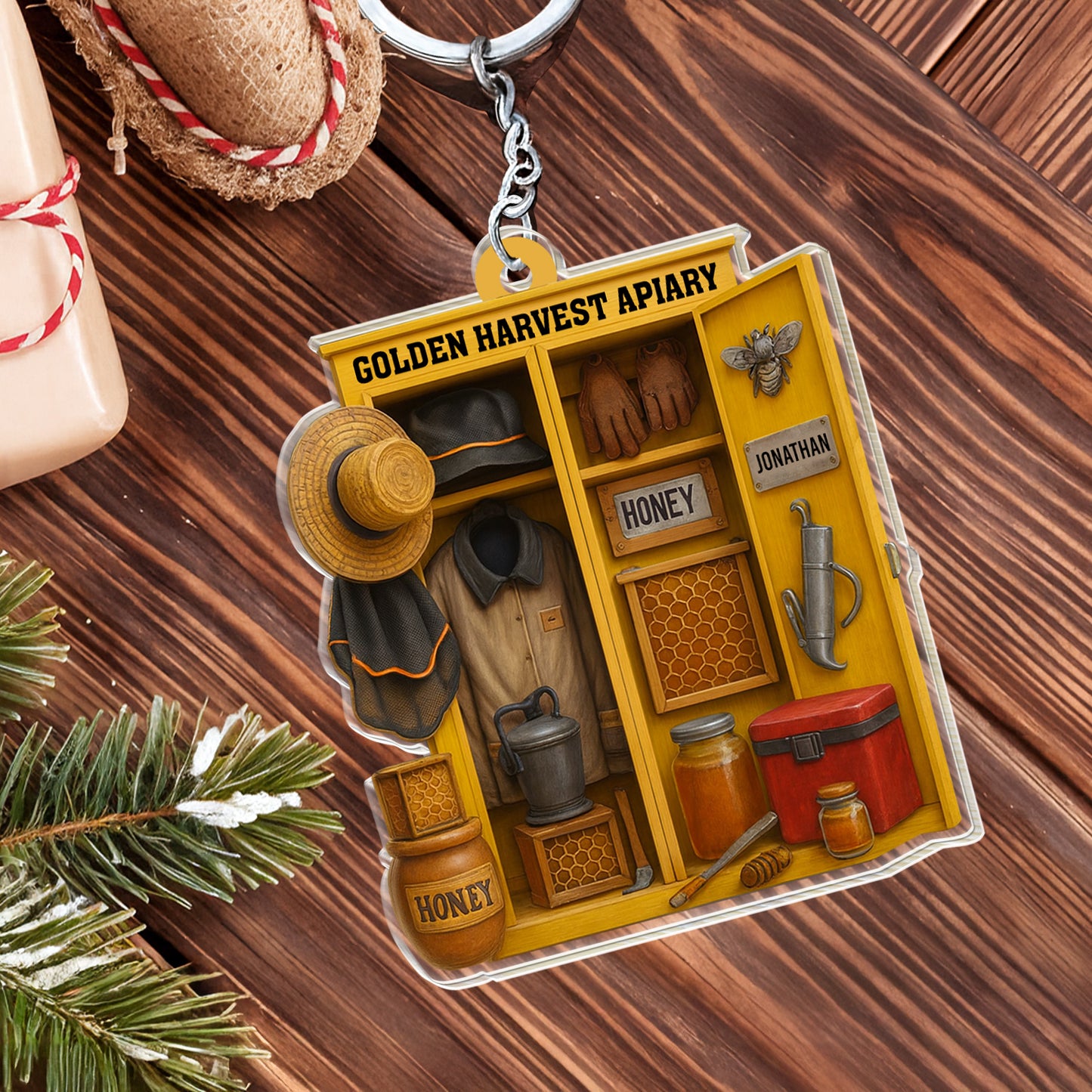 Golden Harvest Apiary With Bee And Beekeeper's Tools