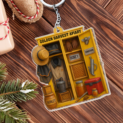 Golden Harvest Apiary With Bee And Beekeeper's Tools