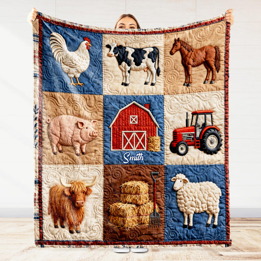 Personalized Farm Themed Blanket With Barn and Animals