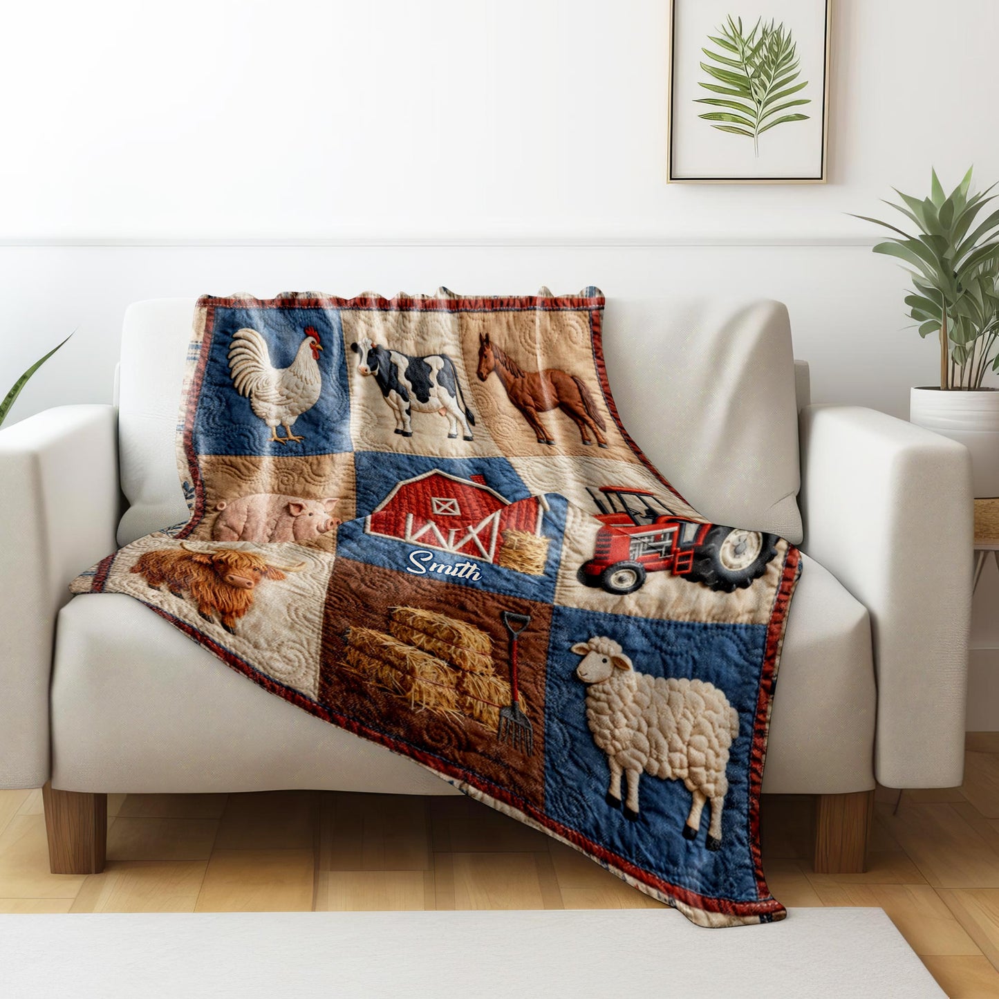 Personalized Farm Themed Blanket With Barn and Animals