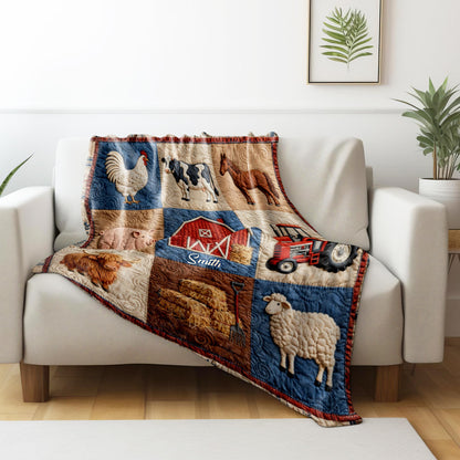 Personalized Farm Themed Blanket With Barn and Animals