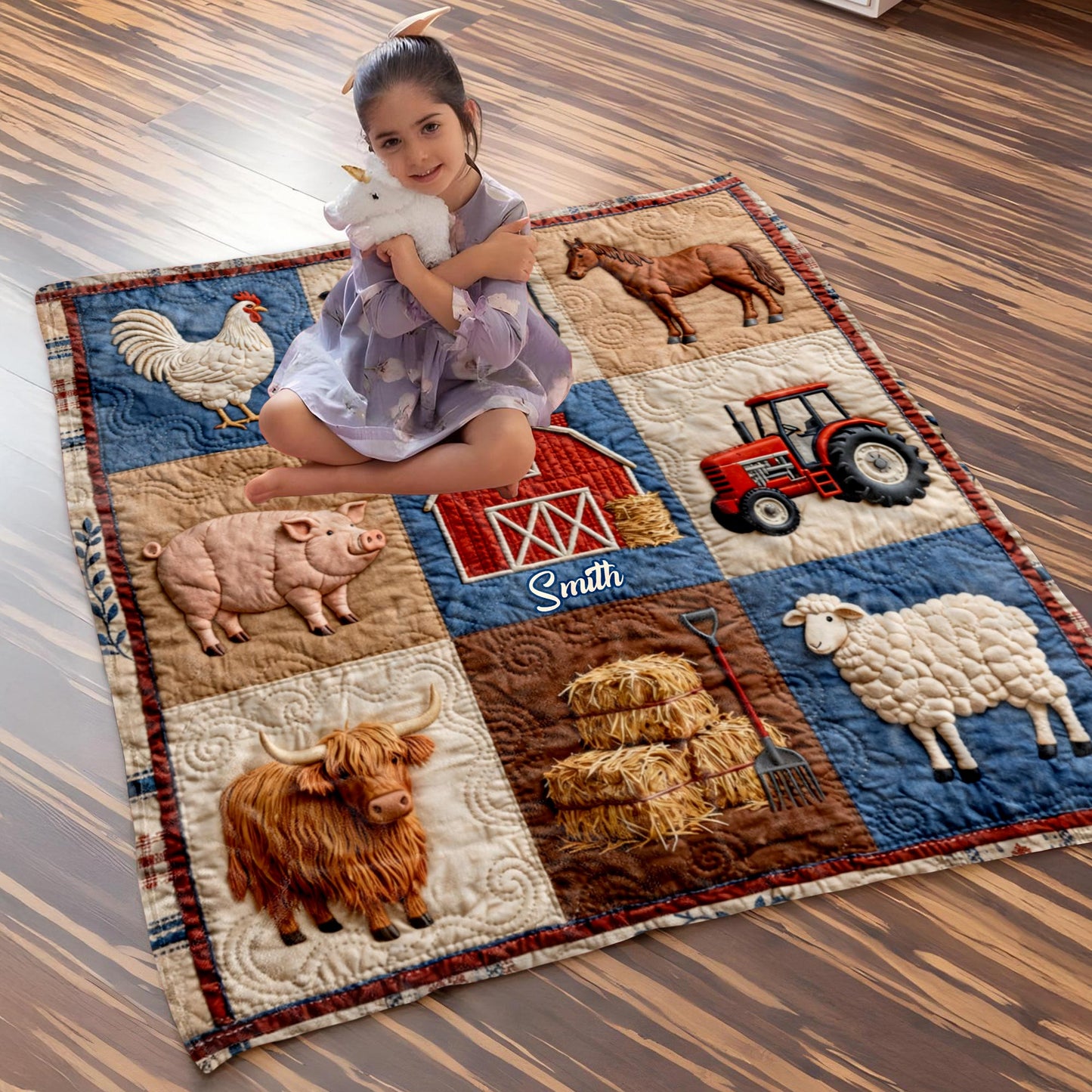 Personalized Farm Themed Blanket With Barn and Animals