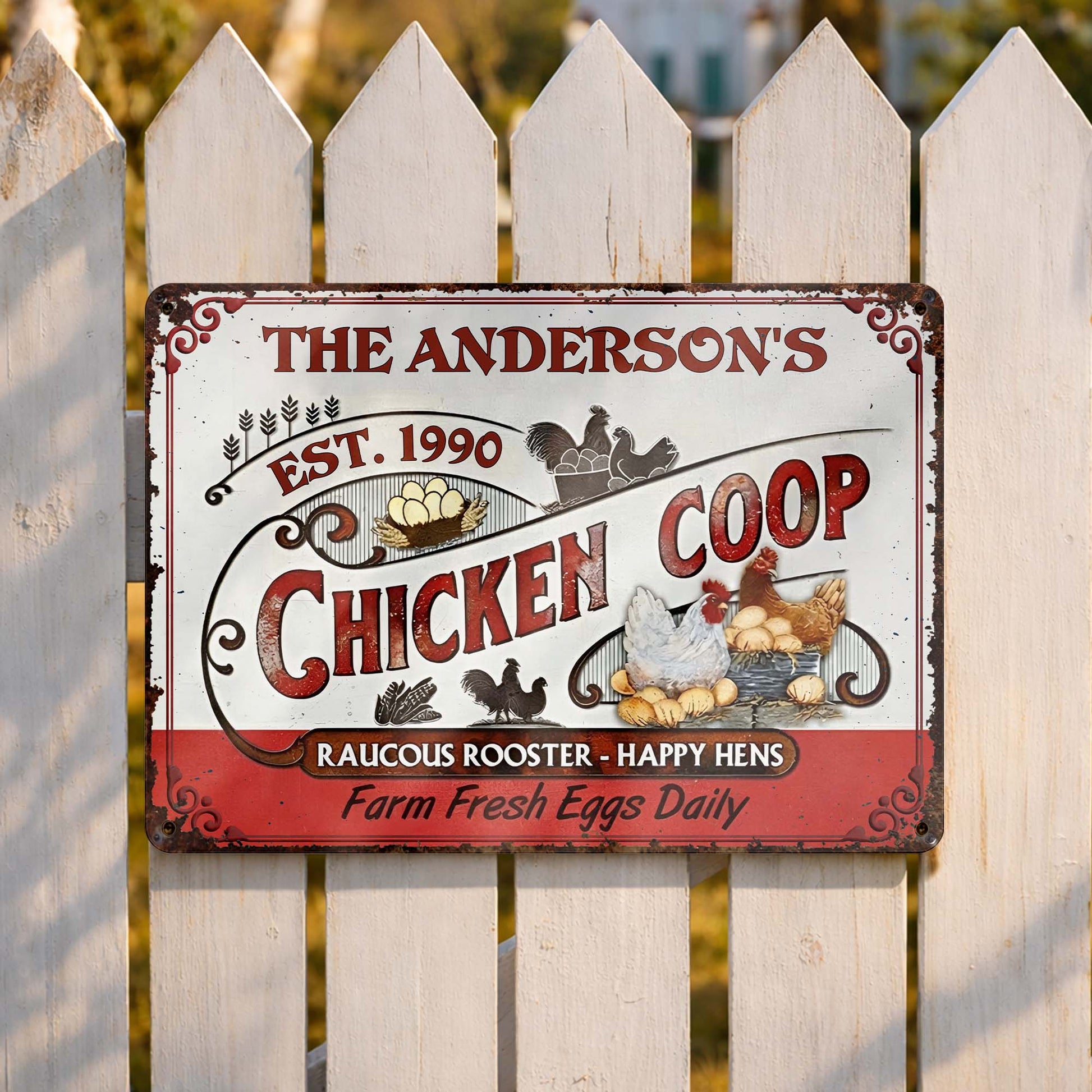 Raucous Rooster And Happy Hens, Fresh Eggs Daily