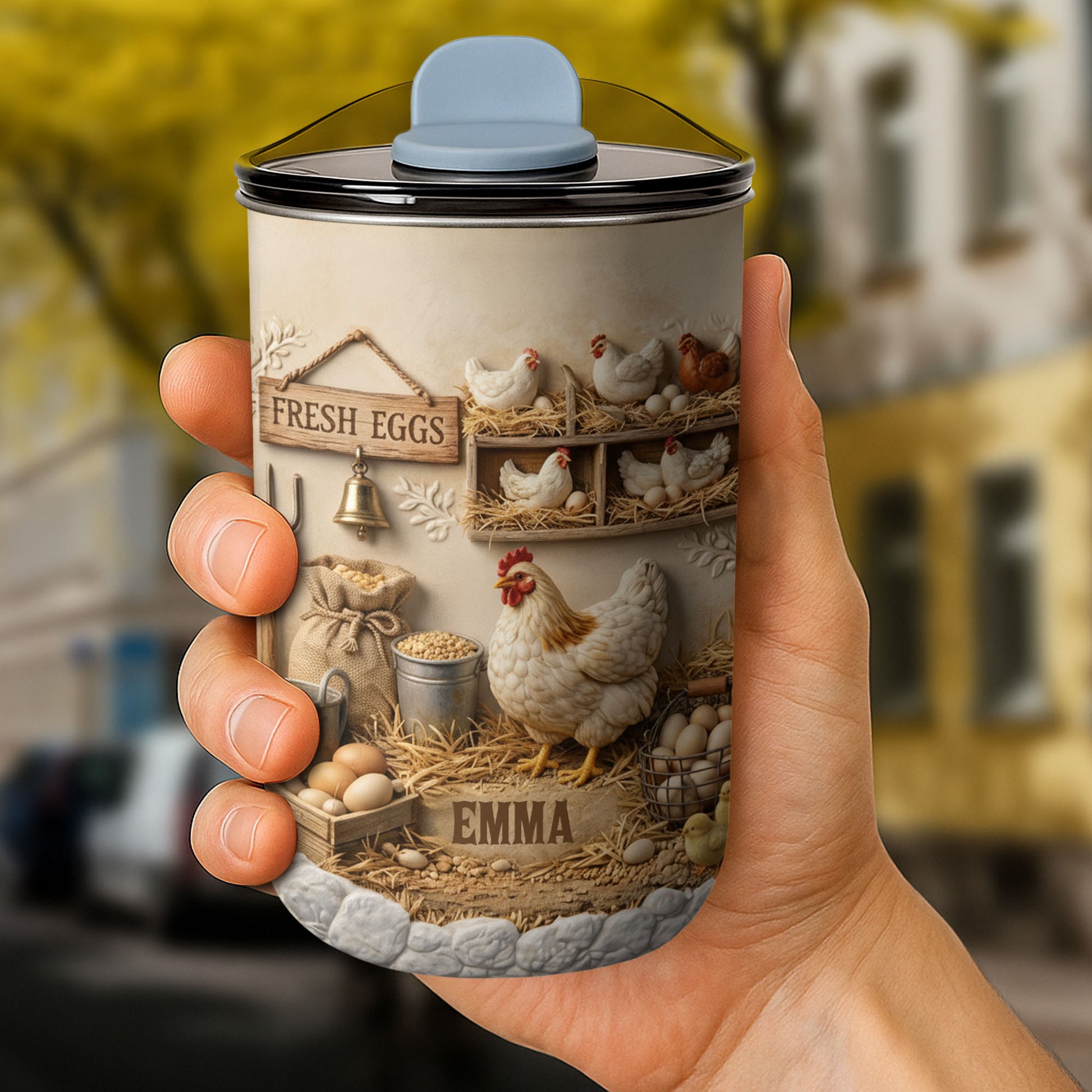 Fresh Eggs With Chickens And Farm Elements