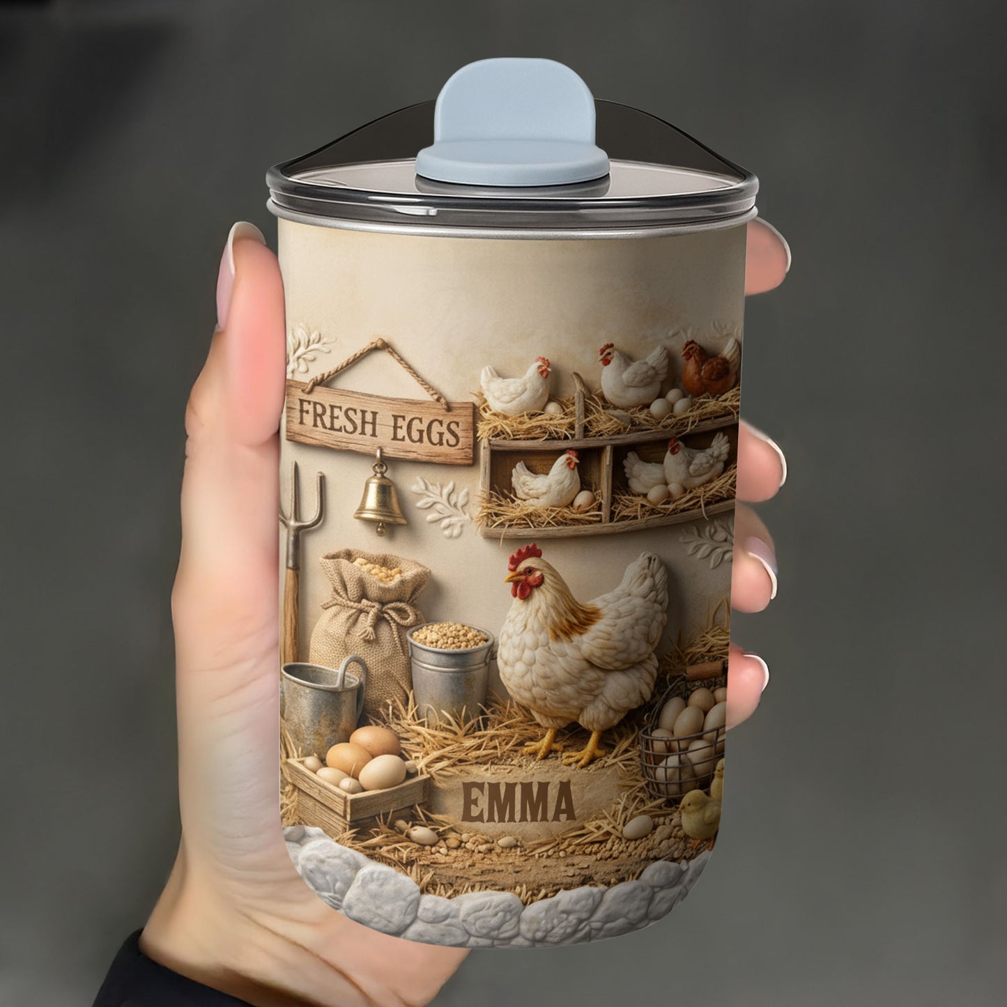 Fresh Eggs With Chickens And Farm Elements