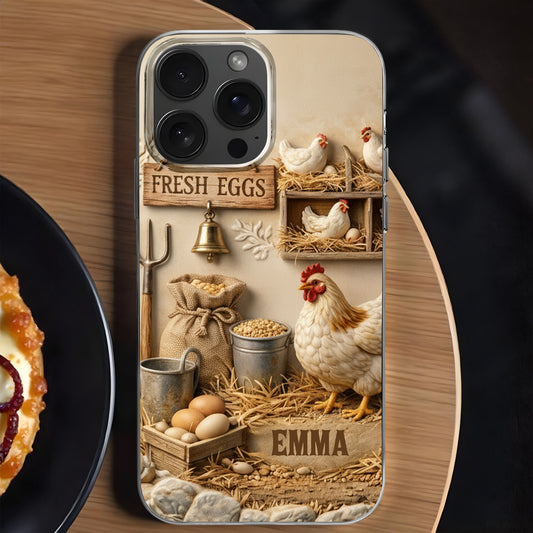 Fresh Eggs With Chickens And Farm Tools Design