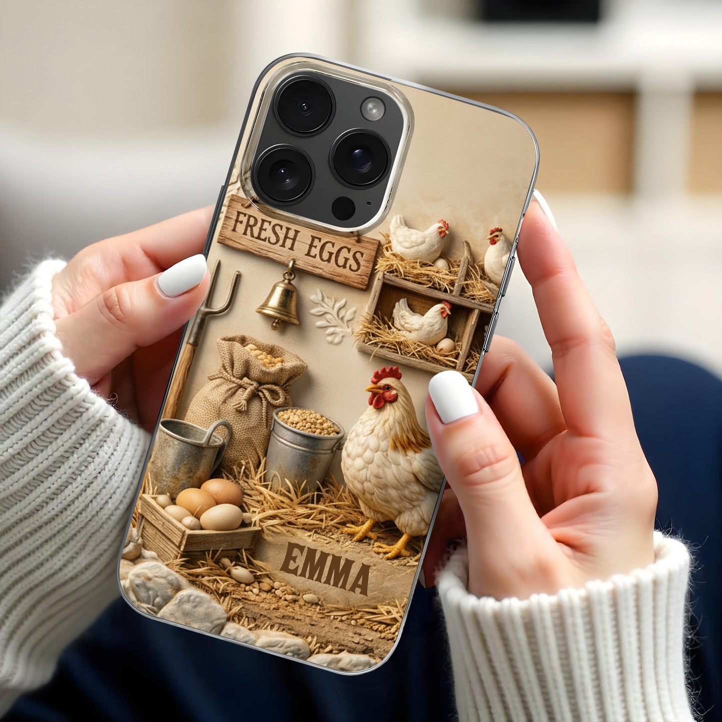 Fresh Eggs With Chickens And Farm Tools Design