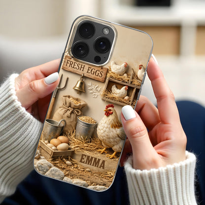 Fresh Eggs With Chickens And Farm Tools Design