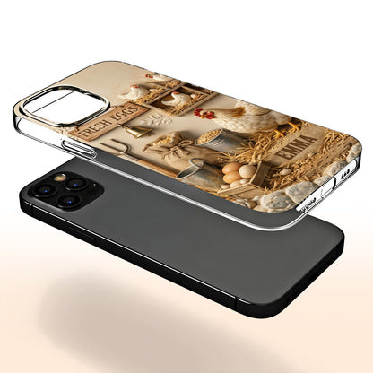 Fresh Eggs With Chickens And Farm Tools Design