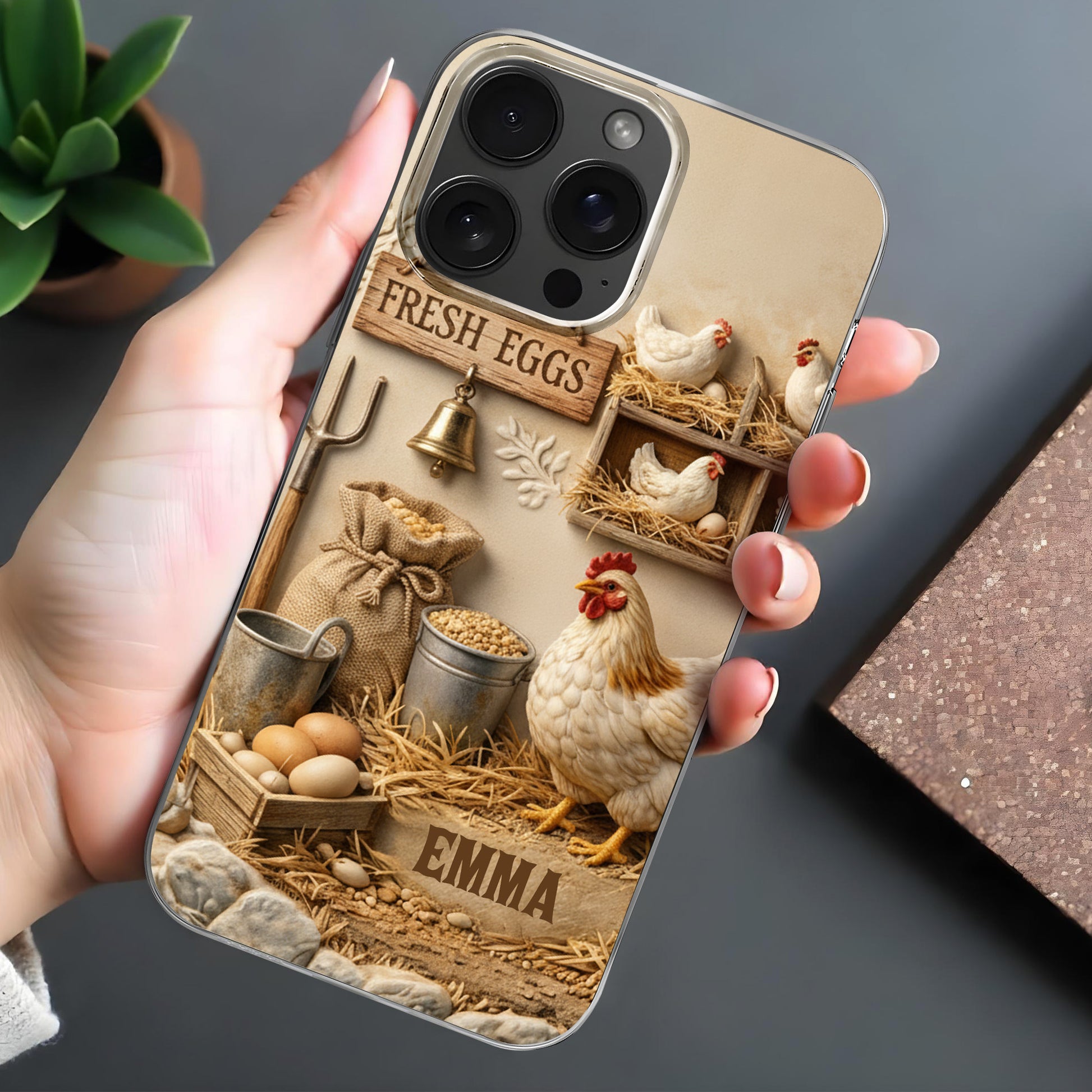 Fresh Eggs With Chickens And Farm Tools Design