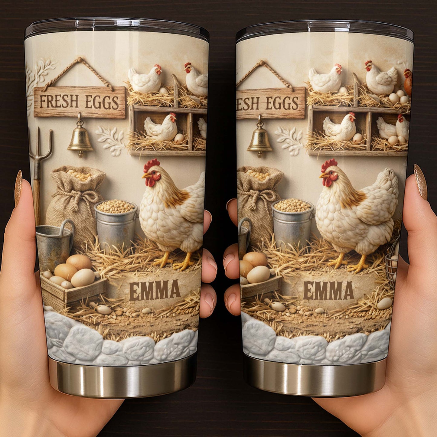 Fresh Eggs With Chickens And Barn Design