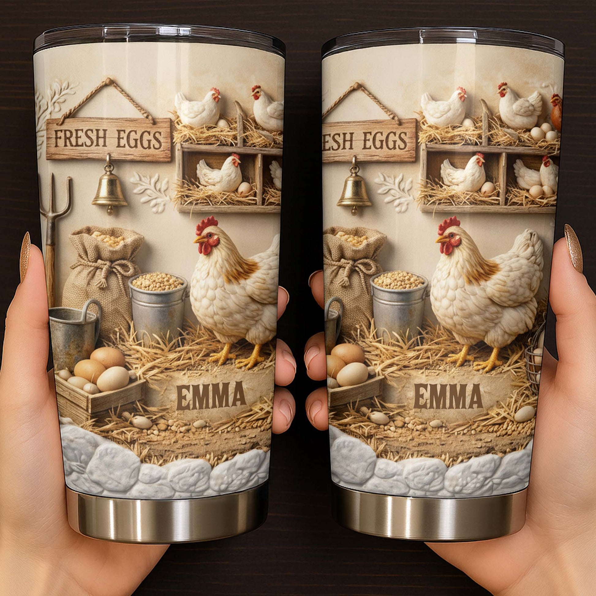 Fresh Eggs With Chickens And Barn Design