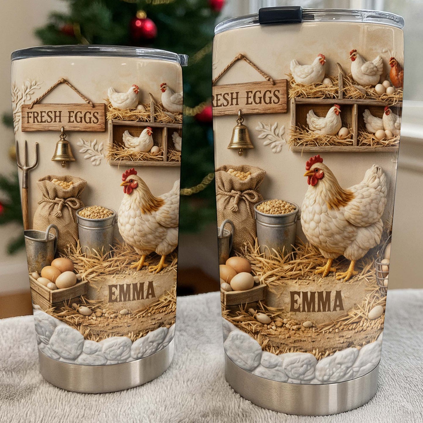 Fresh Eggs With Chickens And Barn Design