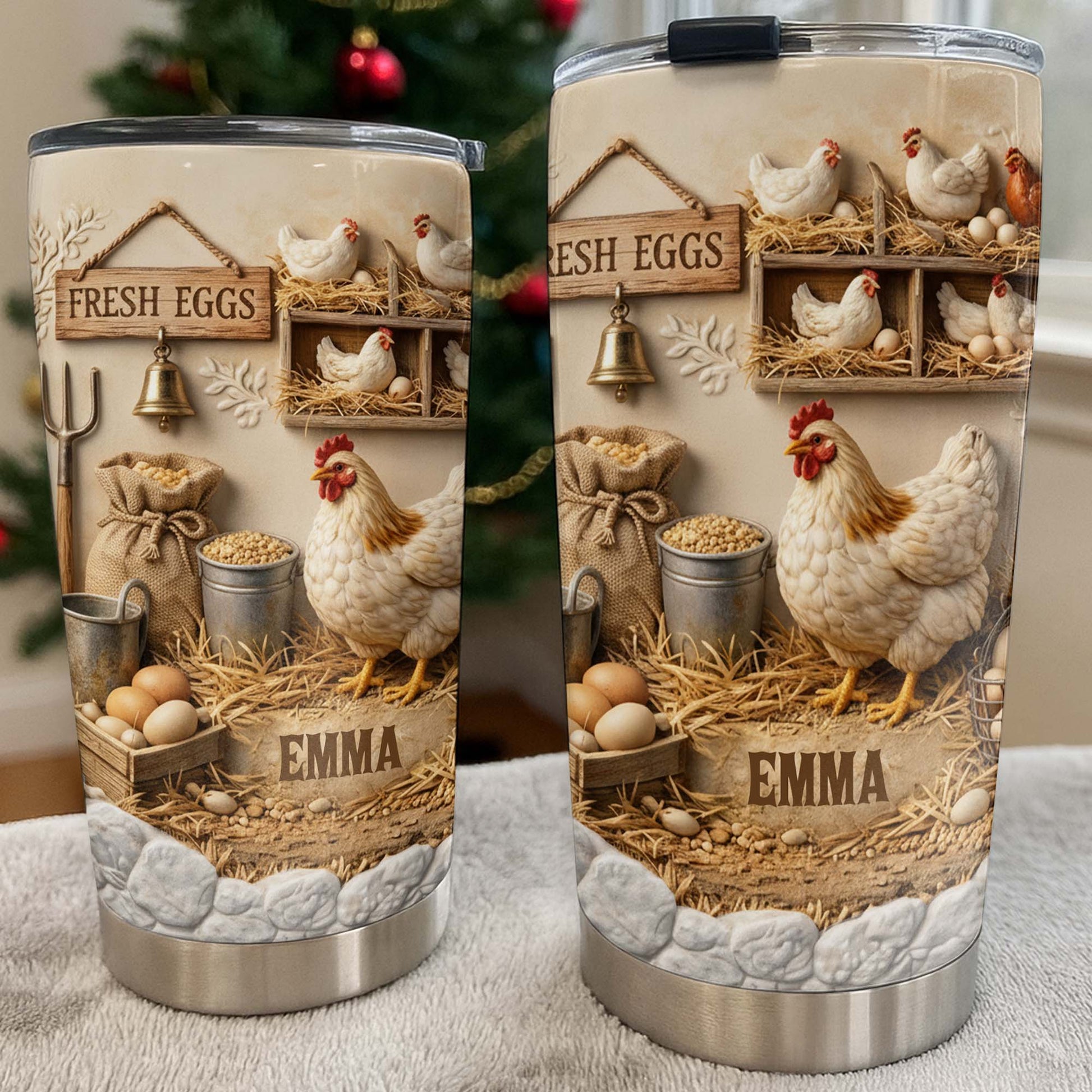 Fresh Eggs With Chickens And Barn Design