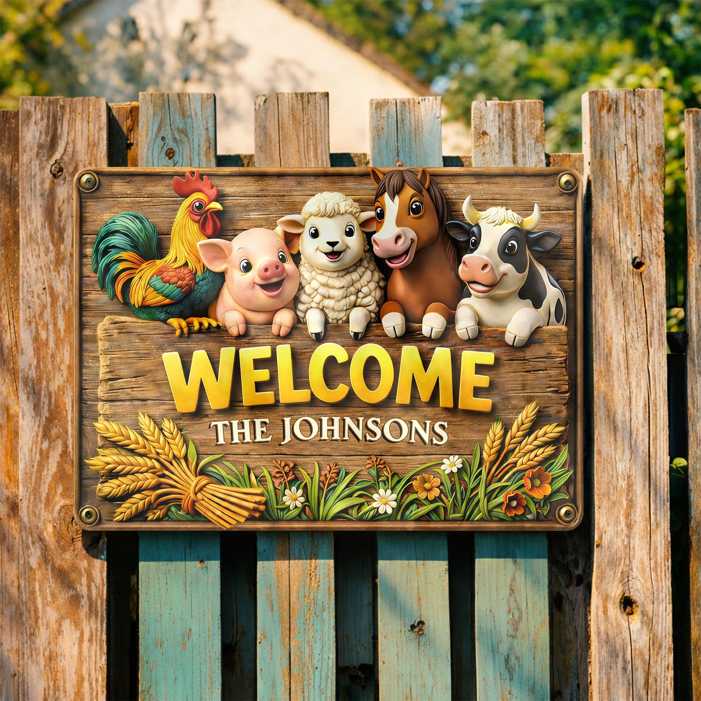Welcome Farmhouse Sign With Farm Animals