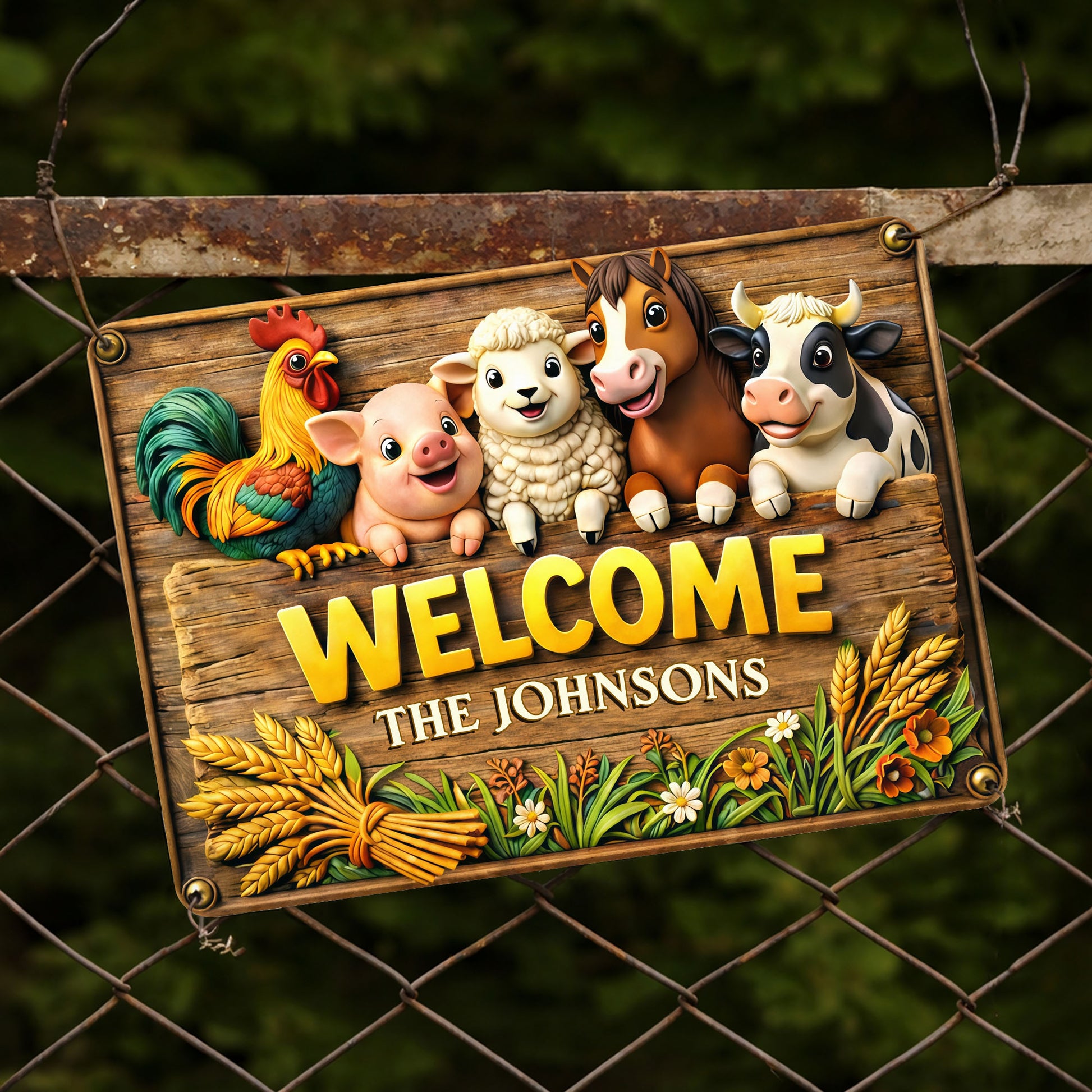 Welcome Farmhouse Sign With Farm Animals