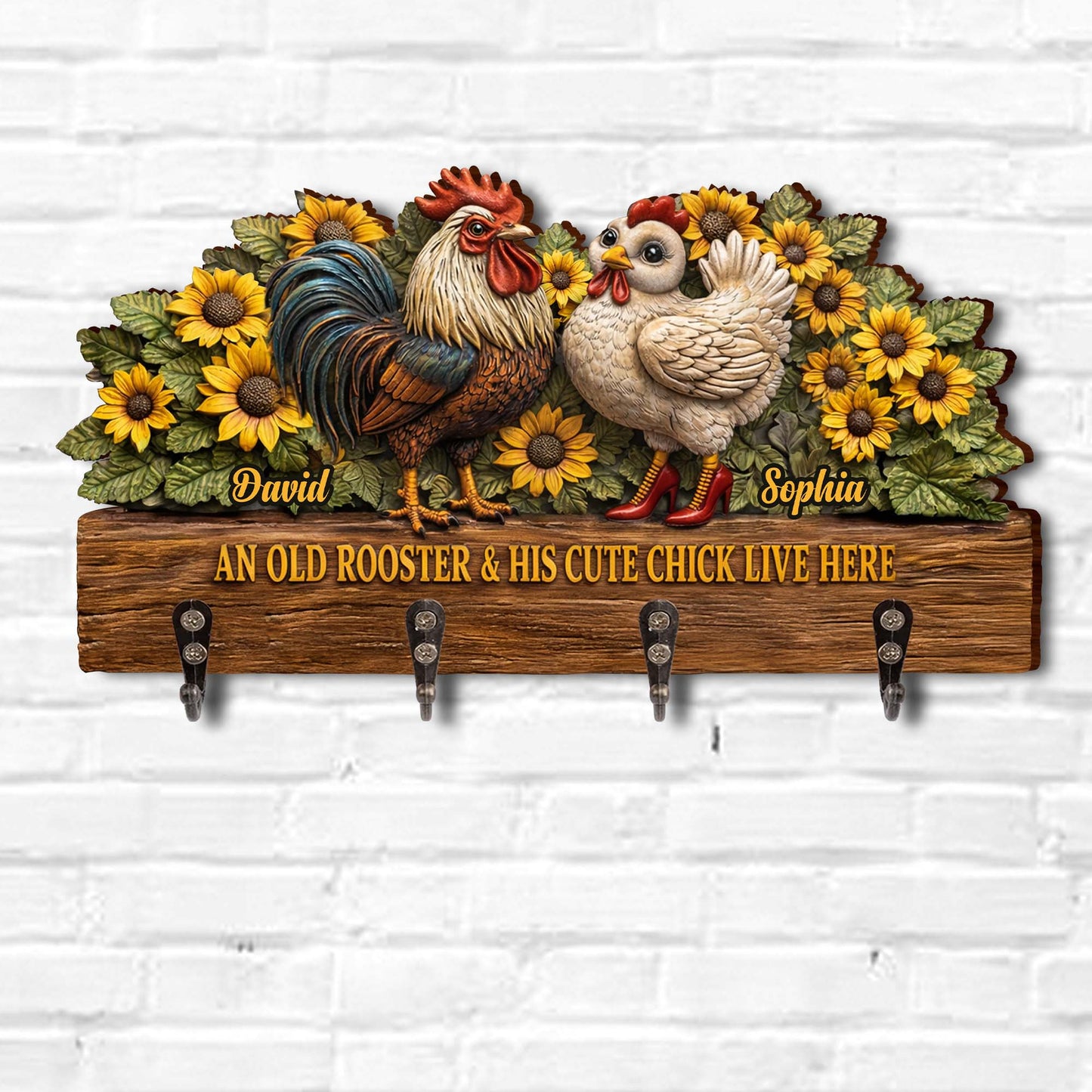 An Old Rooster & His Cute Chick Live Here